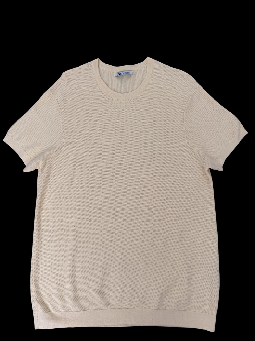 Zara Men's Short-Sleeve Knit Tee in Light Cream
